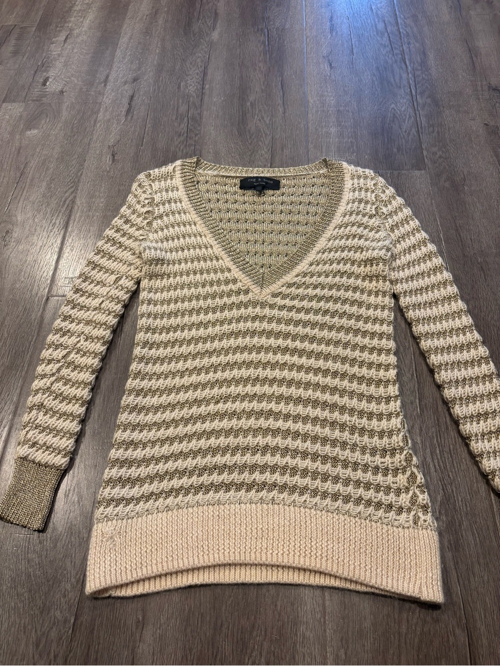 rag & bone Cream V-Neck Textured Knit Sweater